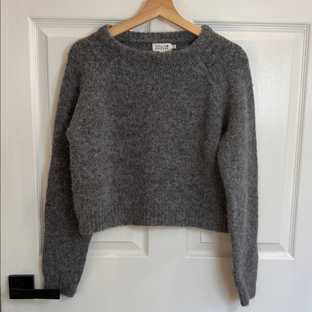 Molly Bracken Charcoal Gray Fuzzy Crewneck Sweater